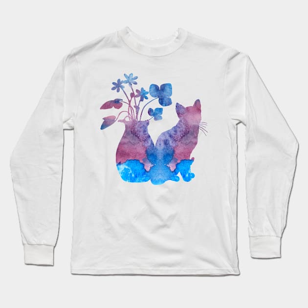 A cat and flowers Long Sleeve T-Shirt by TheJollyMarten